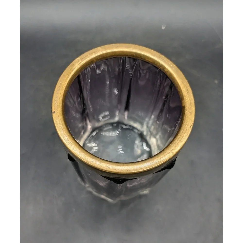 Moser Amethyst Faceted Art Glass Vase with Brass Rim Purple Ombre Bohemian 4